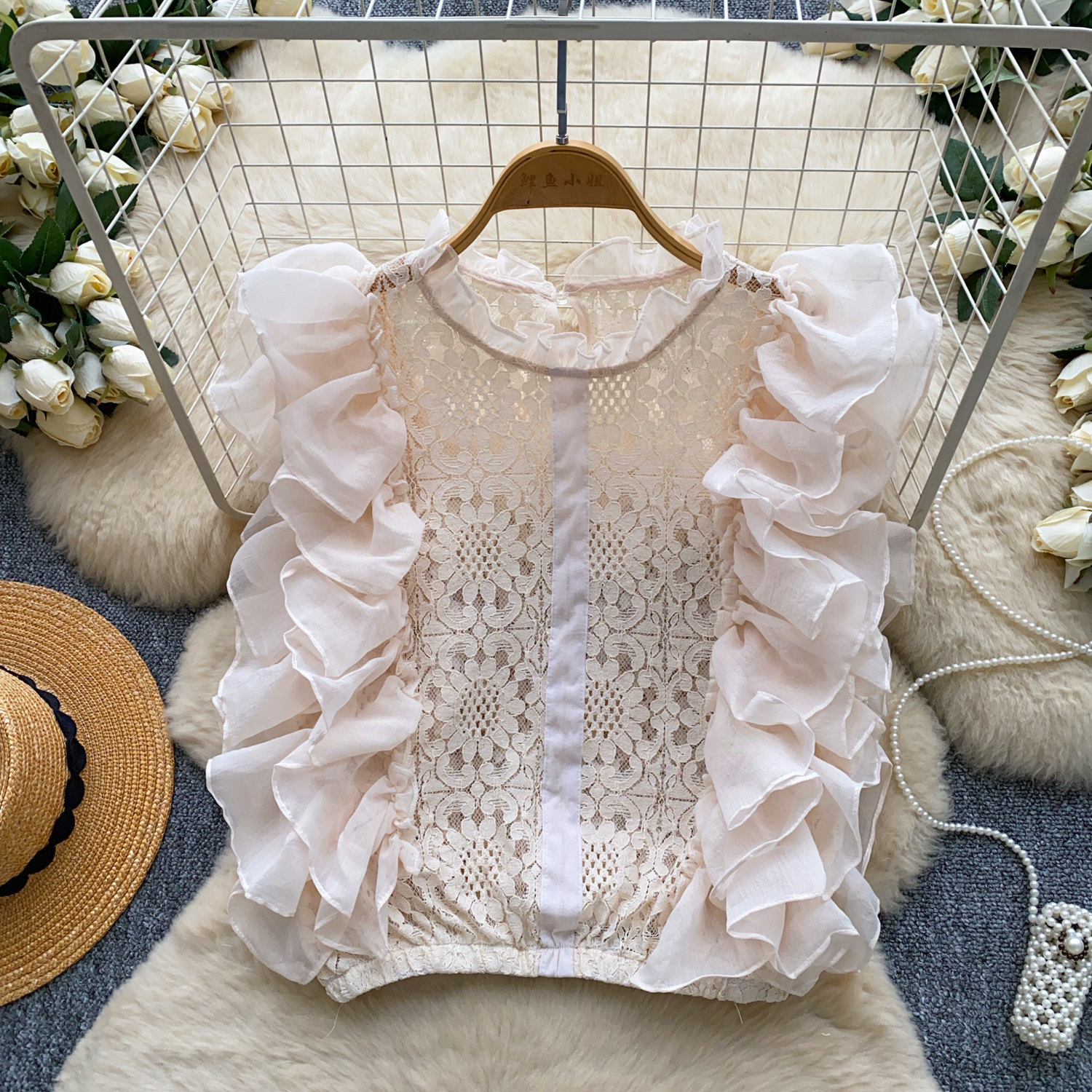 Lace Sleeveless Top With Ruffled Paneling And Hollowed-Out Details — photo 10