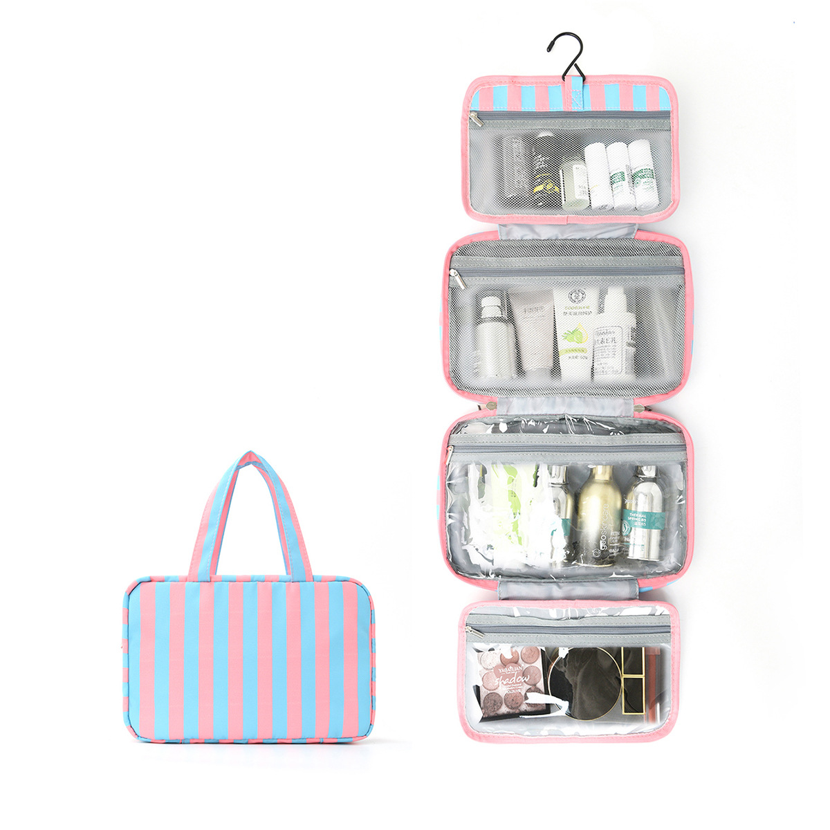 Four-Fold Portable Striped Large-Capacity Organizer With Dry-Wet Separation