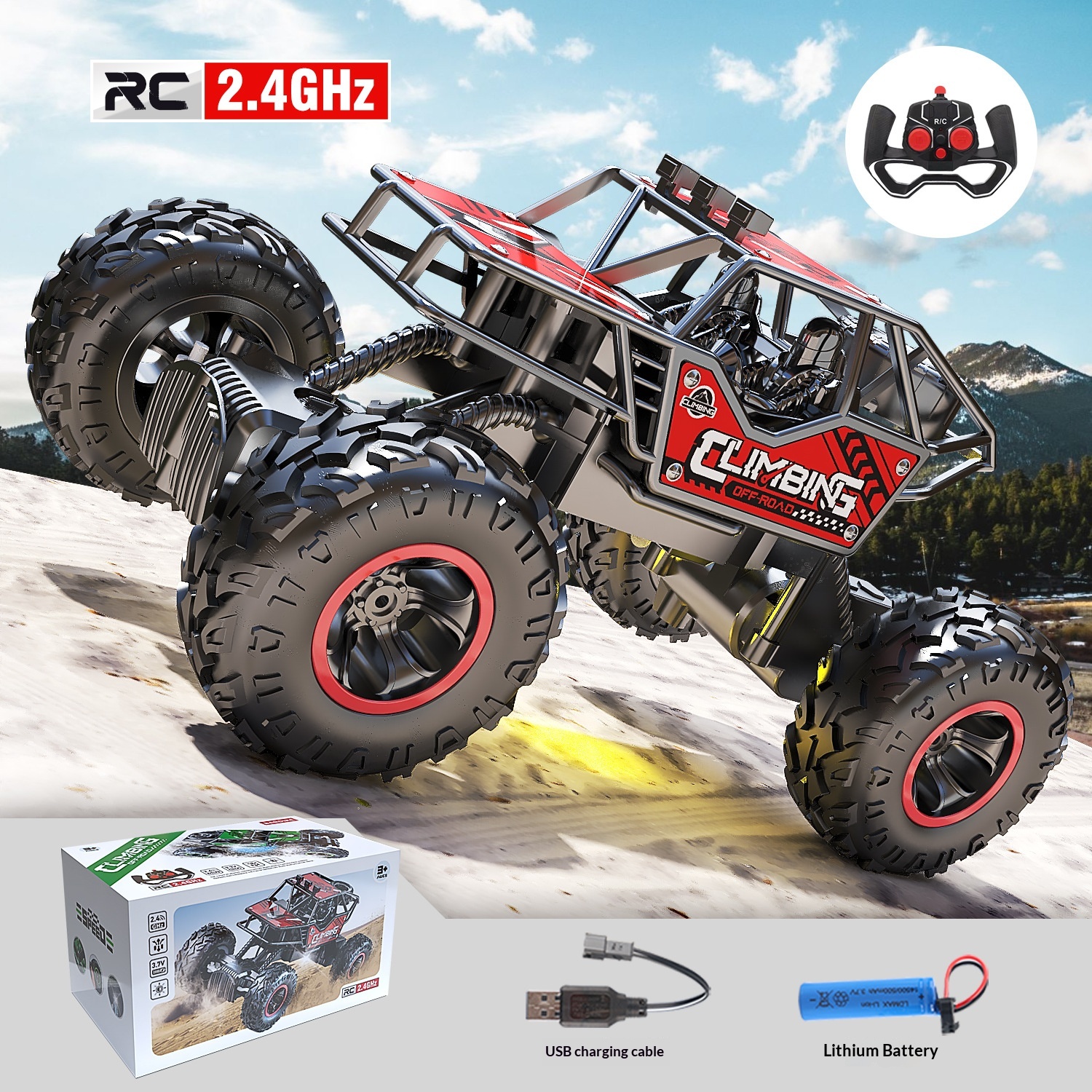 24G Alloy Remote-control Car Off-road Climbing Rechargeable With Lights And Rubber Tires — photo 4