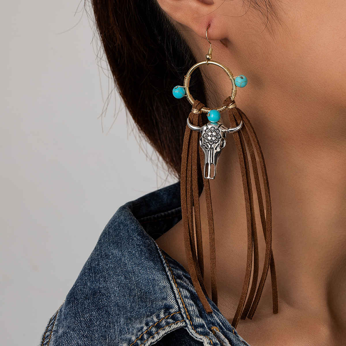Vintage Velvet Tassel Irregular Turquoise Womens Earrings — photo 12