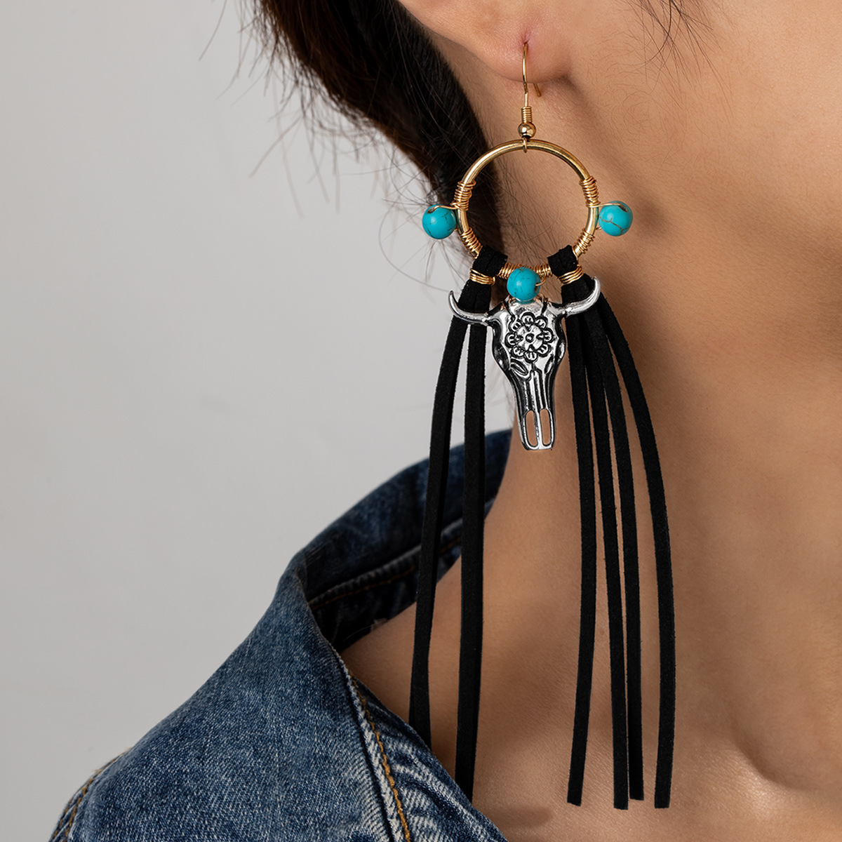 Vintage Velvet Tassel Irregular Turquoise Womens Earrings — photo 6