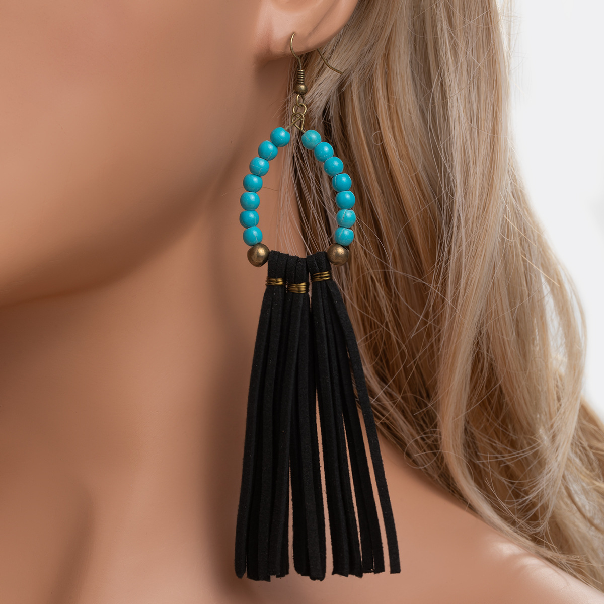 Vintage Velvet Tassel Irregular Turquoise Womens Earrings — photo 11
