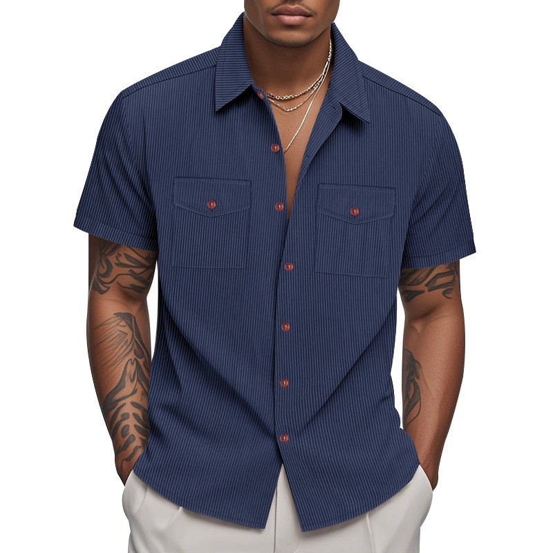 Corduroy Casual Loose-fit Short-sleeve Lapel Shirt With Two Pockets — photo 12