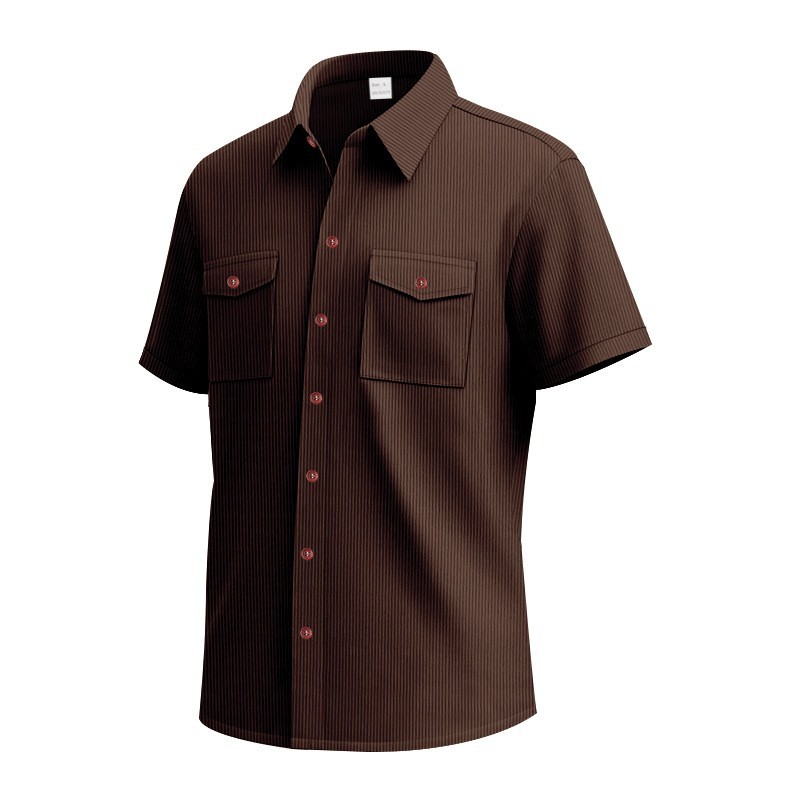 Corduroy Casual Loose-fit Short-sleeve Lapel Shirt With Two Pockets — photo 4
