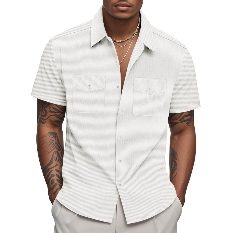 Corduroy Casual Loose-fit Short-sleeve Lapel Shirt With Two Pockets — photo 5