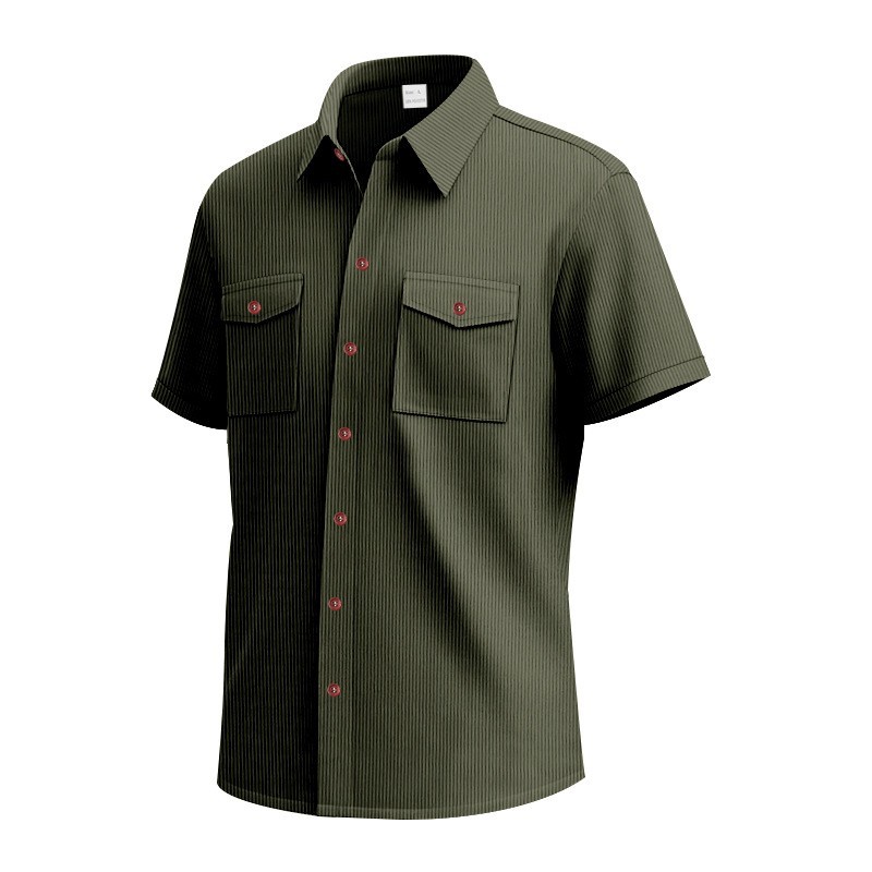 Corduroy Casual Loose-fit Short-sleeve Lapel Shirt With Two Pockets — photo 10