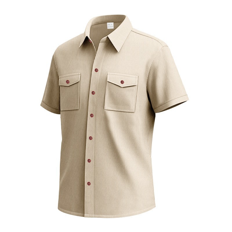 Corduroy Casual Loose-fit Short-sleeve Lapel Shirt With Two Pockets — photo 11