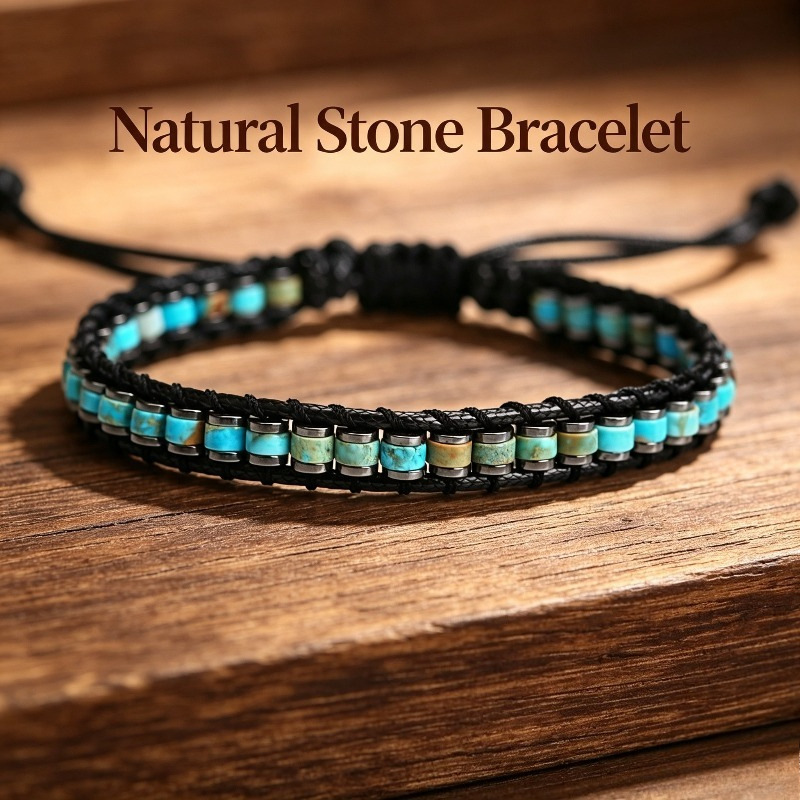 Natural Stone Braided Bracelet - Unisex Handmade Woven Beaded Jewelry for Men Women Casual Daily Wear Gift — photo 3