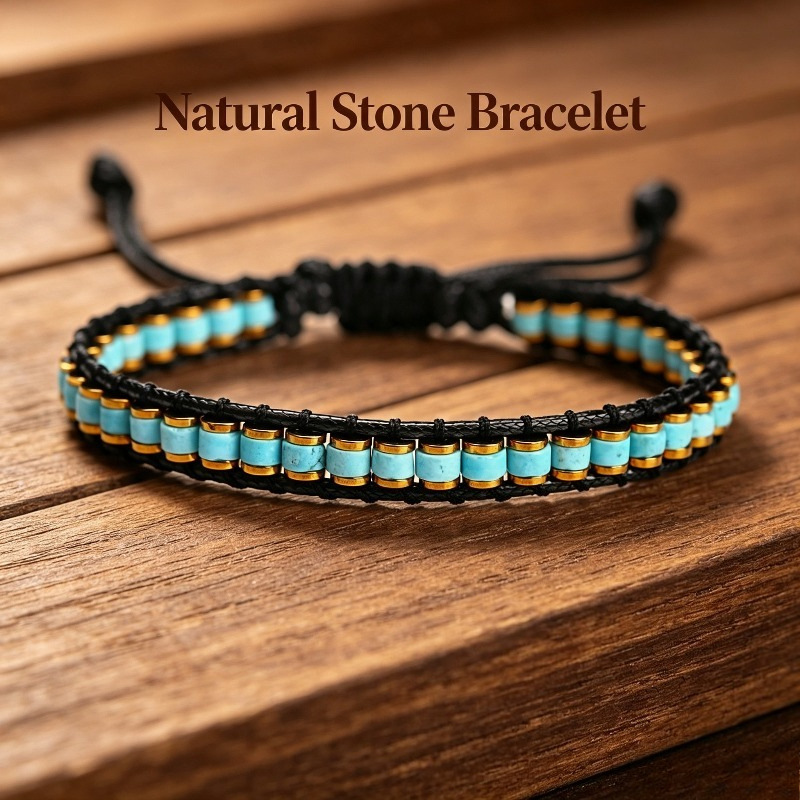 Natural Stone Braided Bracelet - Unisex Handmade Woven Beaded Jewelry for Men Women Casual Daily Wear Gift — photo 4
