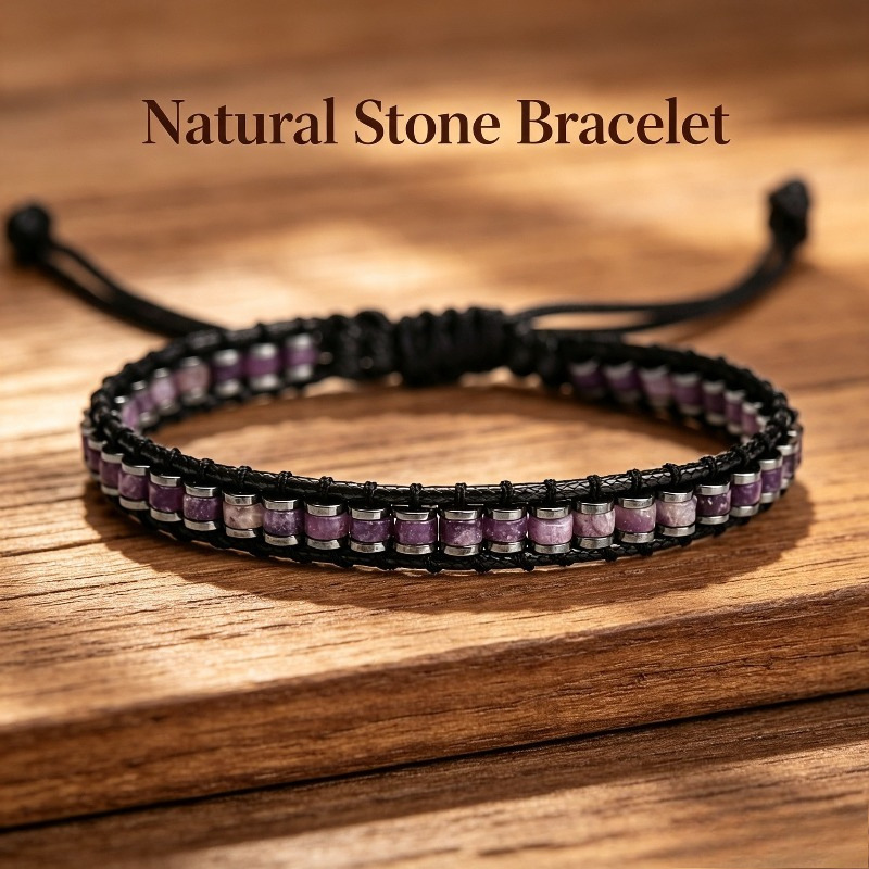 Natural Stone Braided Bracelet - Unisex Handmade Woven Beaded Jewelry for Men Women Casual Daily Wear Gift — photo 7