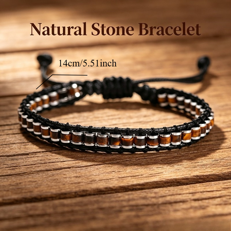Natural Stone Braided Bracelet - Unisex Handmade Woven Beaded Jewelry for Men Women Casual Daily Wear Gift — photo 9