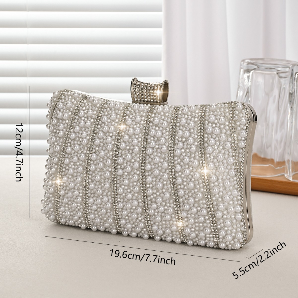 Pearl-embellished Diamond-studded Womens Chain Tote Crossbody Bag — photo 2