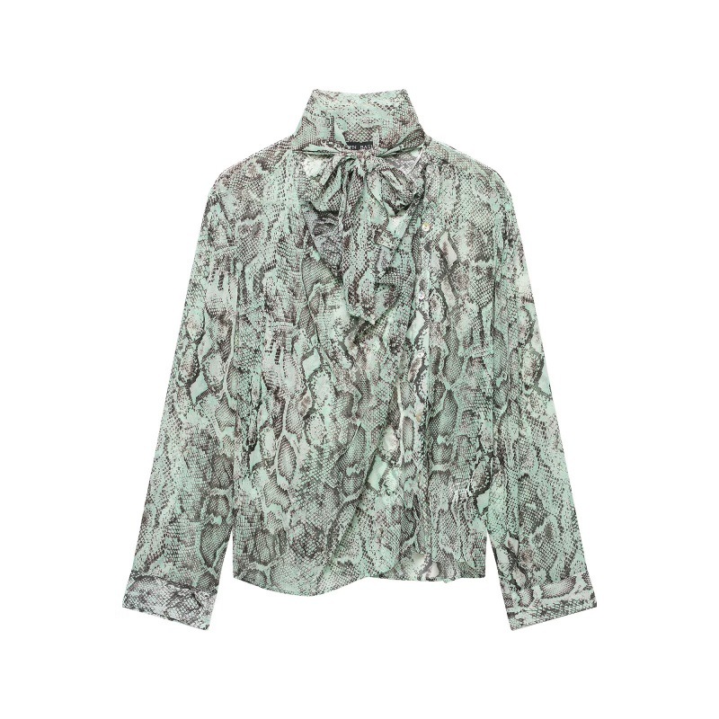 Women's Lace-up Animal-print Long-sleeved Shirt — photo 6
