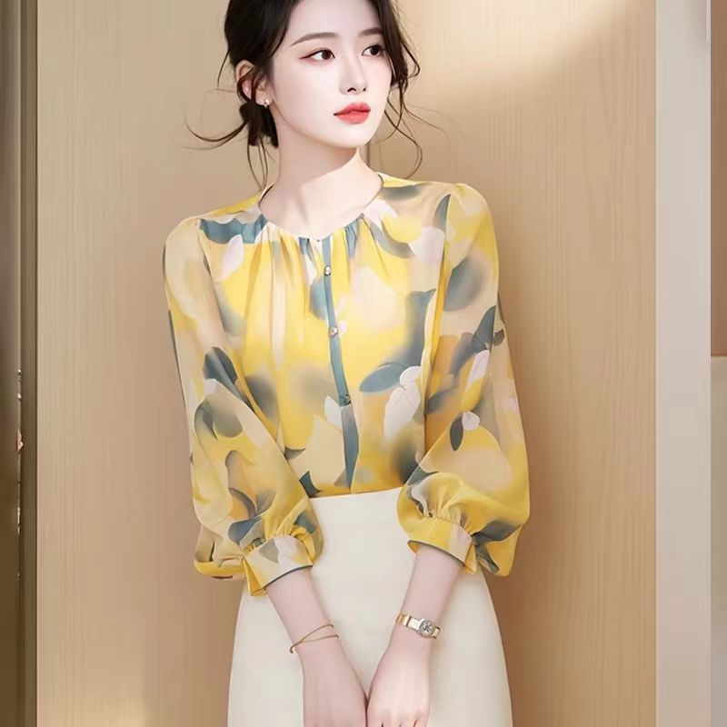 Womens French-style Floral Chiffon Blouse With Three-Quarter Sleeves — photo 4