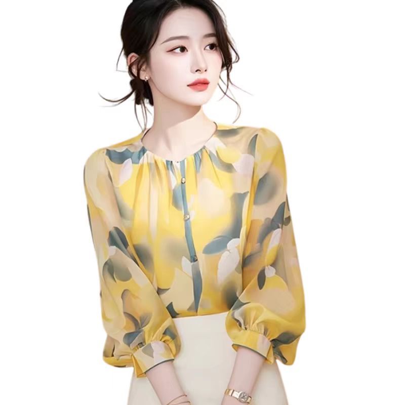 Womens French-style Floral Chiffon Blouse With Three-Quarter Sleeves — photo 5