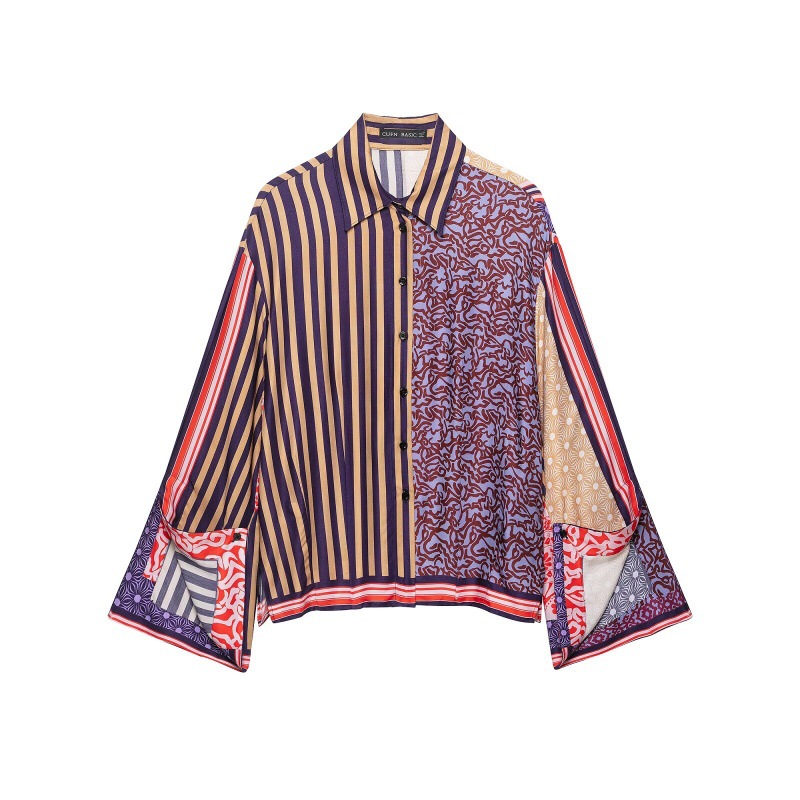 Fashionable Patchwork Printed Shirt And Skirt Set — photo 4