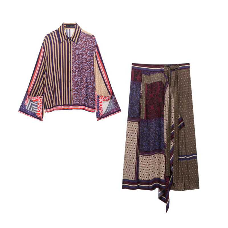 Fashionable Patchwork Printed Shirt And Skirt Set — photo 6