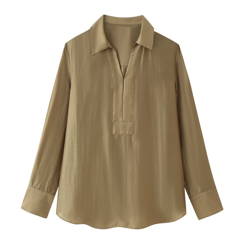 French-style Long-sleeve V-neck Elegant Versatile Striped Work Blouse — photo 5