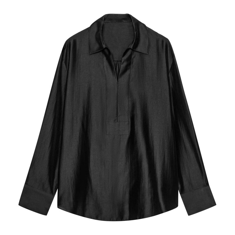 French-style Long-sleeve V-neck Elegant Versatile Striped Work Blouse — photo 7