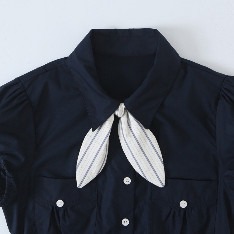 Bow-tie Silk Scarf Pocket Short-sleeve Blouse For Women — photo 6