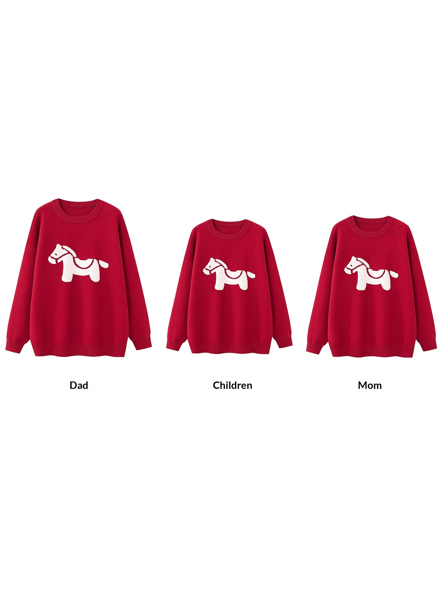 New Years Day Family Matching Sweater Red With A Little Horse Pattern For Mother And Daughter — photo 4