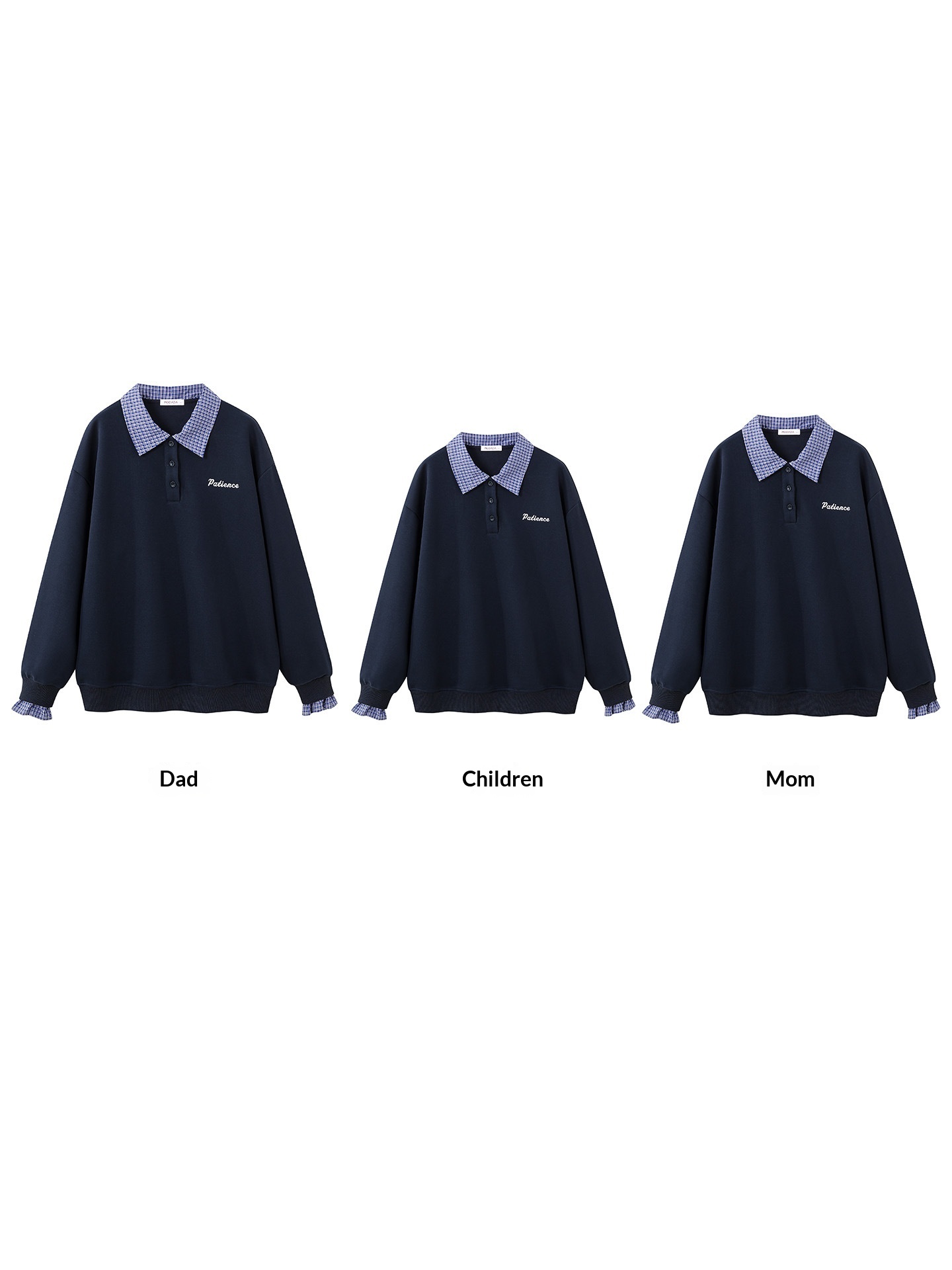 Retro Parent-child Outfit Plaid Patchwork Shirt-collar Hoodie Faux Two-piece Pullover Top — photo 6