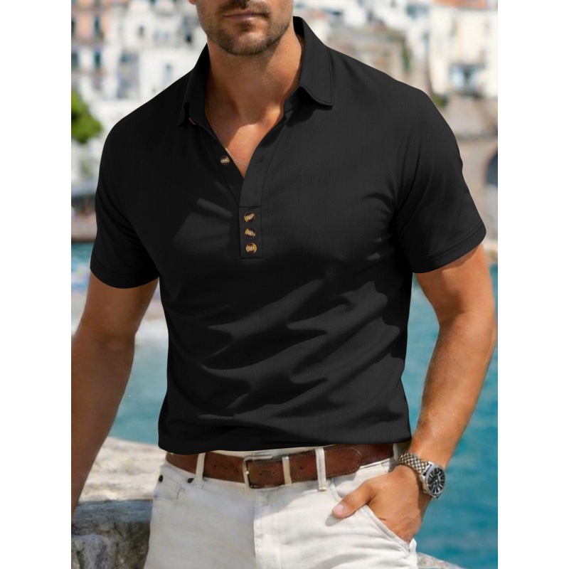 Mens Cotton-Linen Lapel Casual Shirt — photo 3