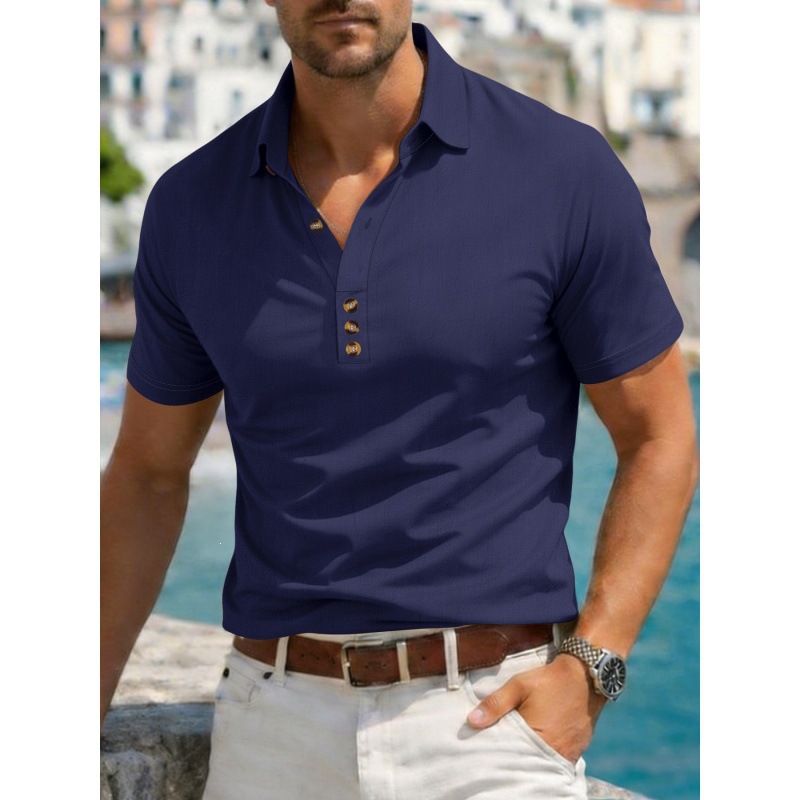 Mens Cotton-Linen Lapel Casual Shirt — photo 5