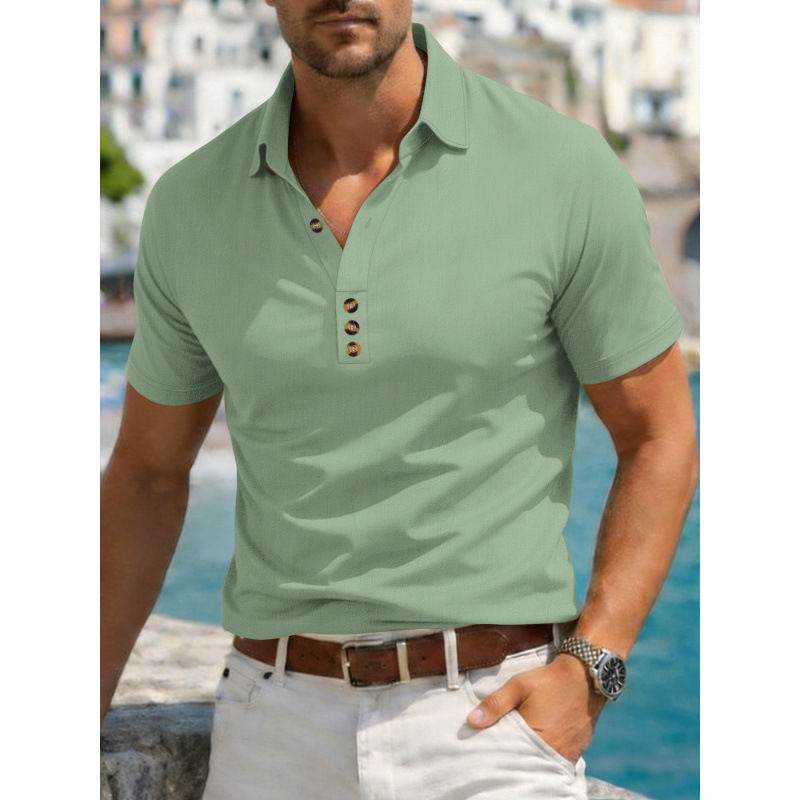 Mens Cotton-Linen Lapel Casual Shirt — photo 6