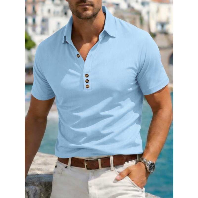 Mens Cotton-Linen Lapel Casual Shirt — photo 7