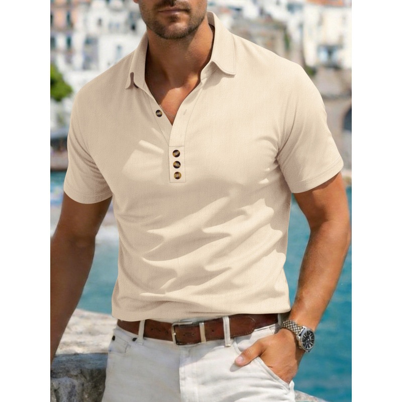 Mens Cotton-Linen Lapel Casual Shirt — photo 8