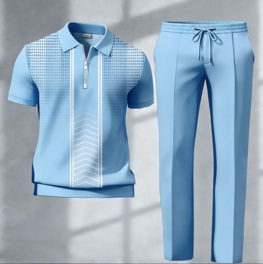 Mens 3D-printed Short-sleeve And Long-pants Set — photo 12
