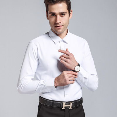 New winter men's shirt white denim dress slim wrinkle free shirt business occupation with male work — photo 9
